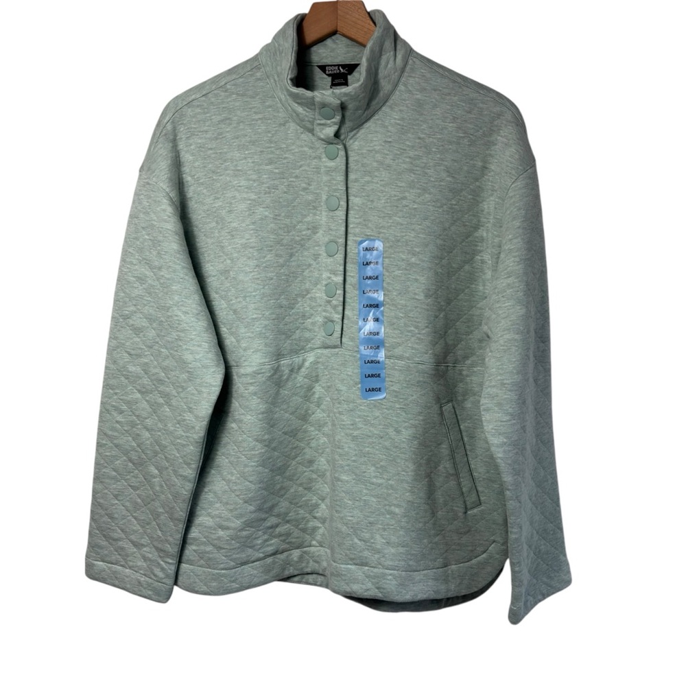 EDDIE BAUER QUILTED PULLOVER LIGHT GREEN WOMEN LARGE BRAND NEW WITH TAGS